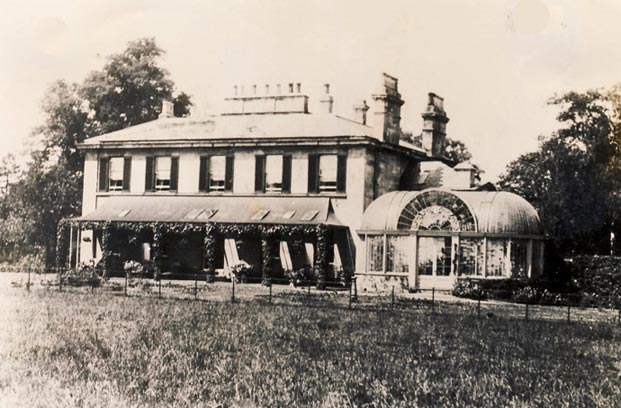 Old photo of Snaith Hall and conservatory, attributed to Joseph Paxton