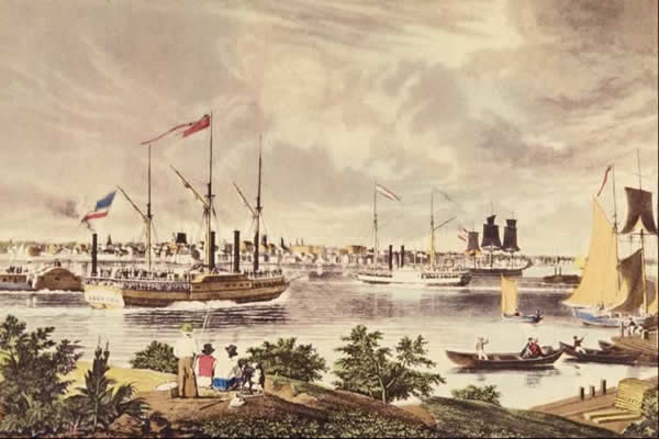Old painting of Detroit, Michigan in 1837