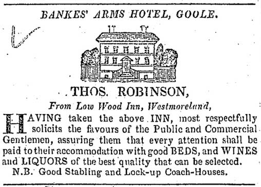 Newspaper advert for the Banks' Arms Hotel, Goole