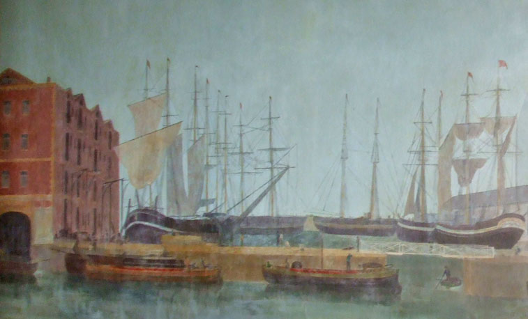 Detail of ships from the murals at the Lowther Hotel, Goole