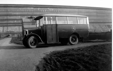 old photo of bus at R100 airship station Howden